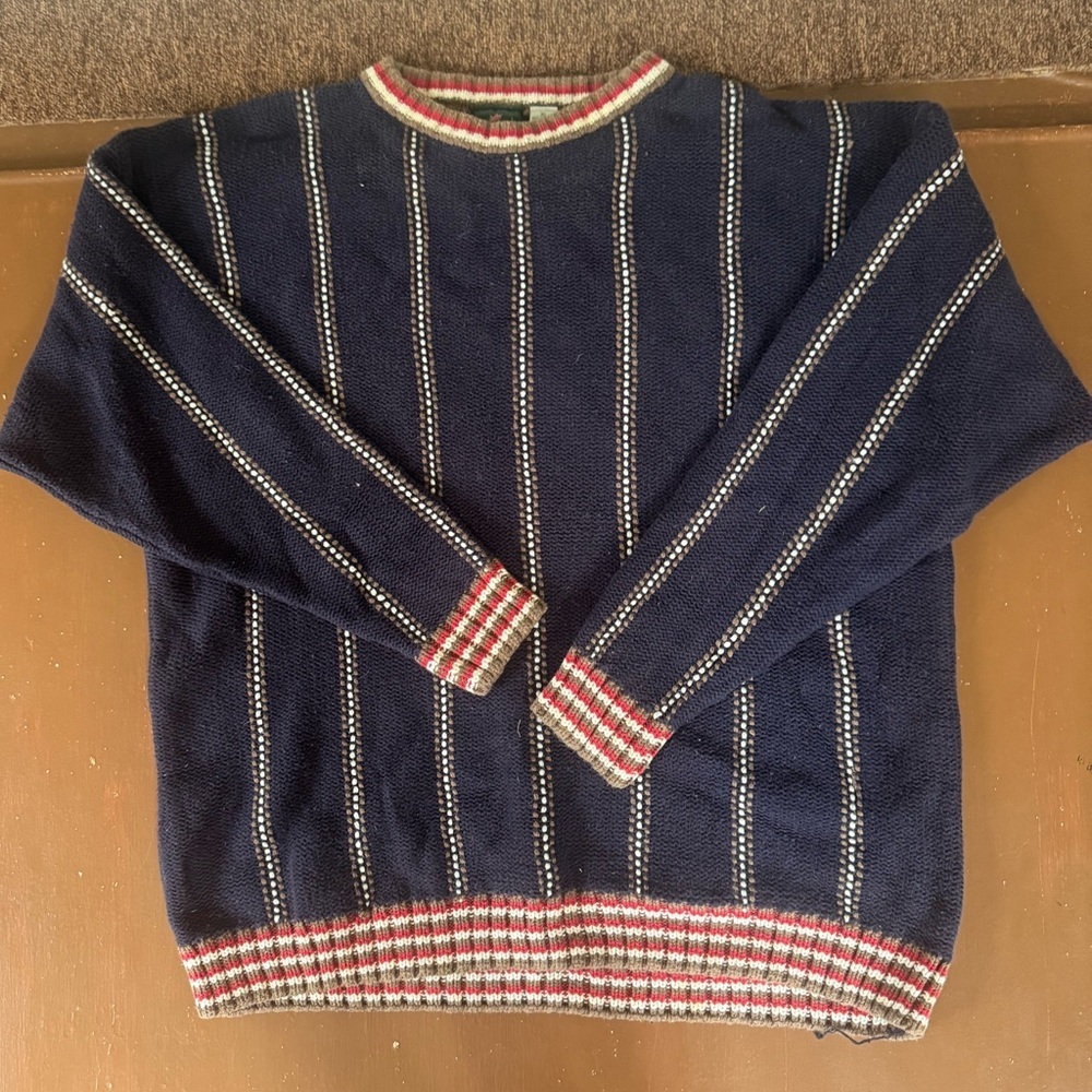 Vintage Izod Navy Striped Crewneck Cotton Sweater - Mens XL